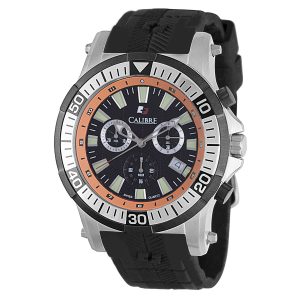 Calibre Mens Hawk Chronograph Swiss Made Movement Watch Black Rubber Strap Black/Orange Dial – One Size