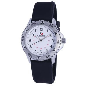 Calibre Mens Sea Wolf Swiss Made Movement Watch Black Silicone Strap White Dial – One Size