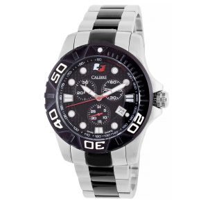 Calibre Mens Akron Swiss Made Movement Watch Two Tone Stainless Steel Strap Black Dial – Silver & Gold – One Size