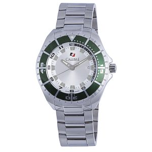 Calibre Mens Sea Knight Swiss Made Movement Watch Silver Stainless Steel Strap White Dial – One Size