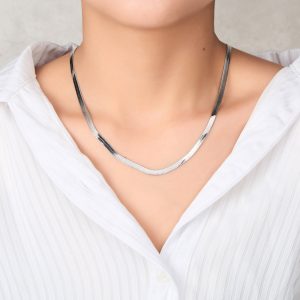 Stainless Metal Herringbone Flat Snake Chain 16″ 18″ 20″ Inch Necklace