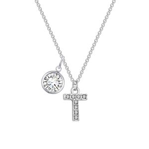 Pave Preliminary T Necklace with Birthstone Attraction Created with Zircondia® Crystals