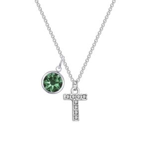 Pave Preliminary T Necklace with Birthstone Attraction Created with Zircondia® Crystals