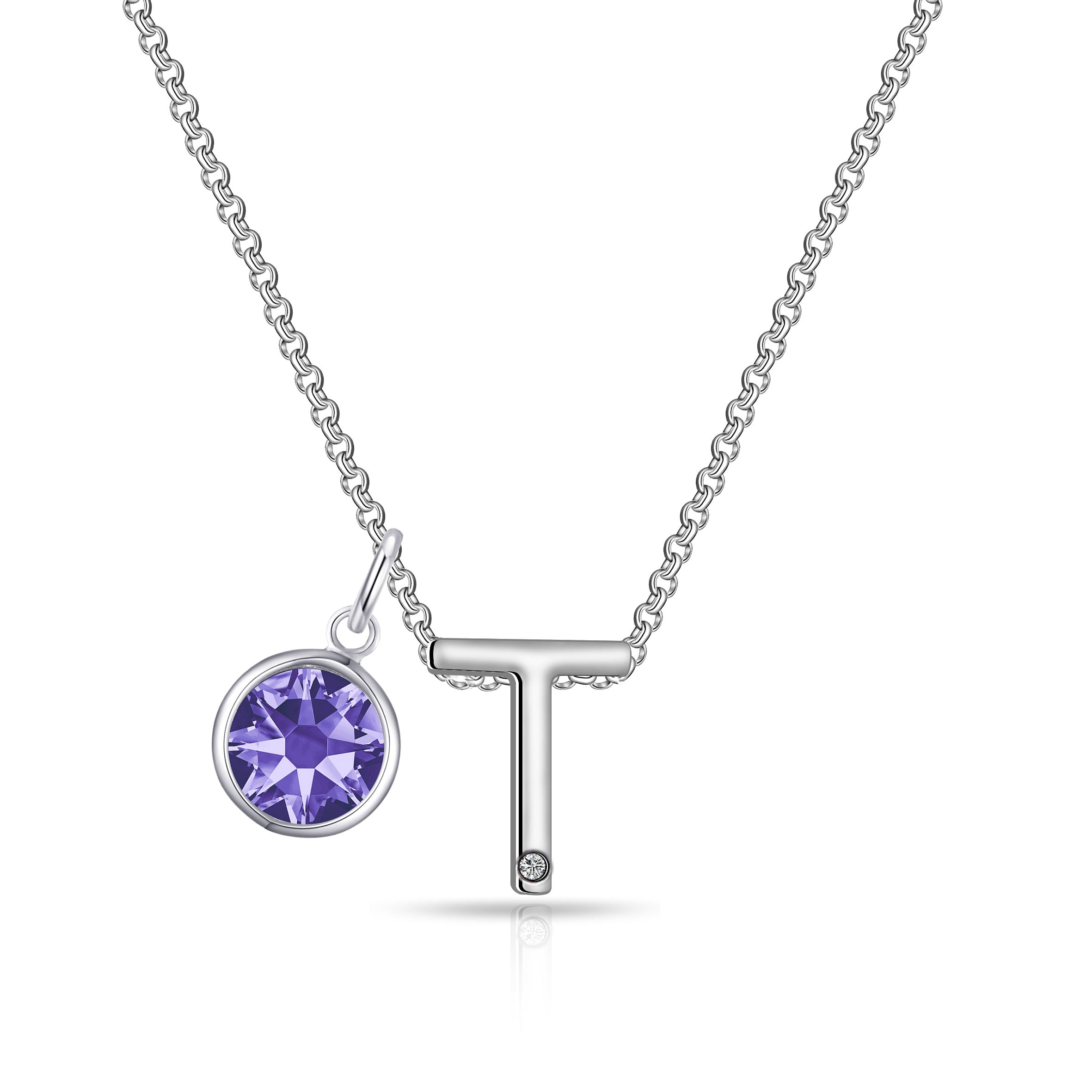 Preliminary T Necklace with Birthstone Attraction Created with Zircondia® Crystals