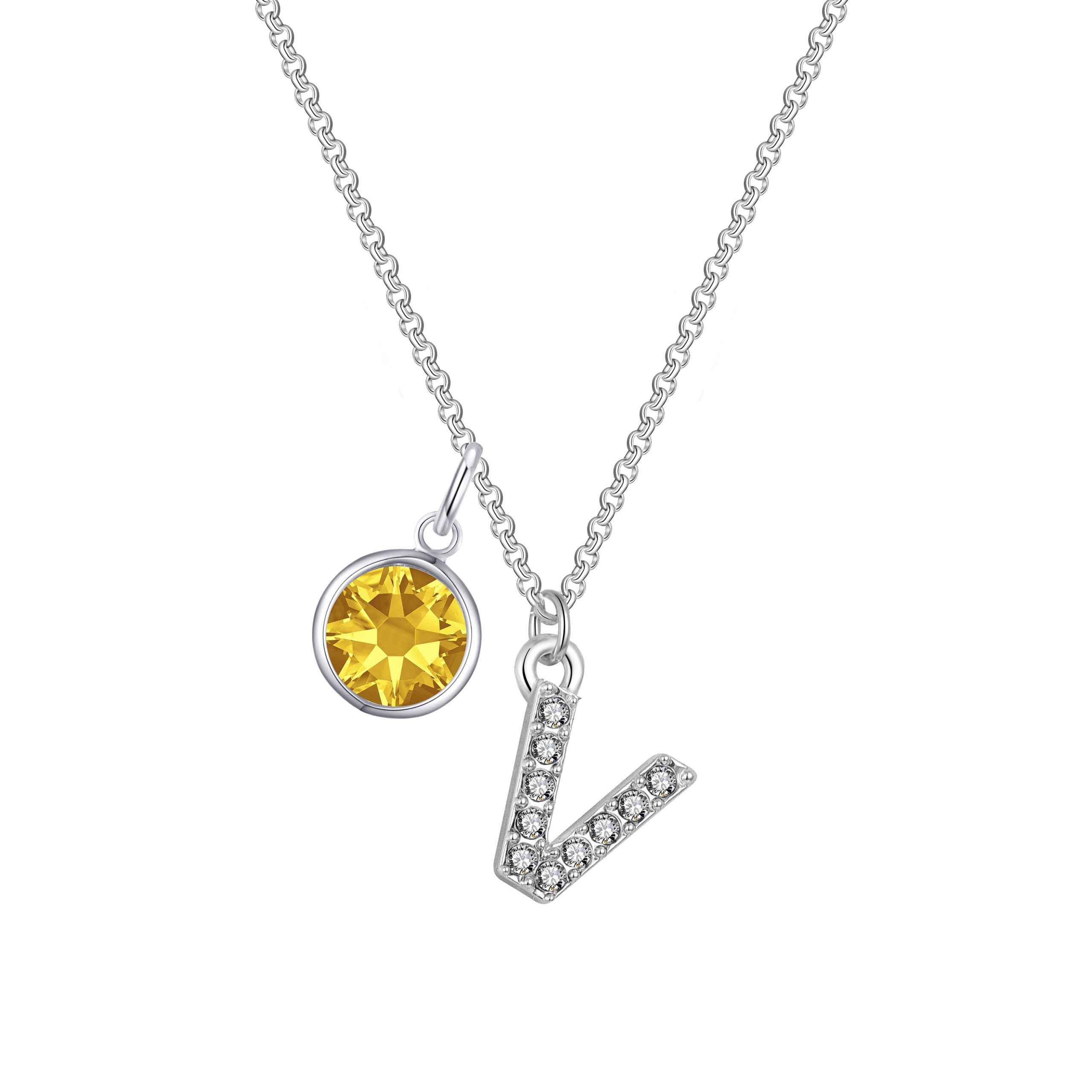 Pave Preliminary V Necklace with Birthstone Attraction Created with Zircondia® Crystals