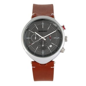 Breed Mens Tempest Chronograph Leather-Band Watch w/Date – Grey/Brown Stainless Steel – One Size
