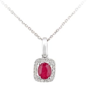 Diamant L’Eternel Womens 9ct White Gold Ruby and Diamond Oval Gemstone Pendant Necklace – Size P 1/2