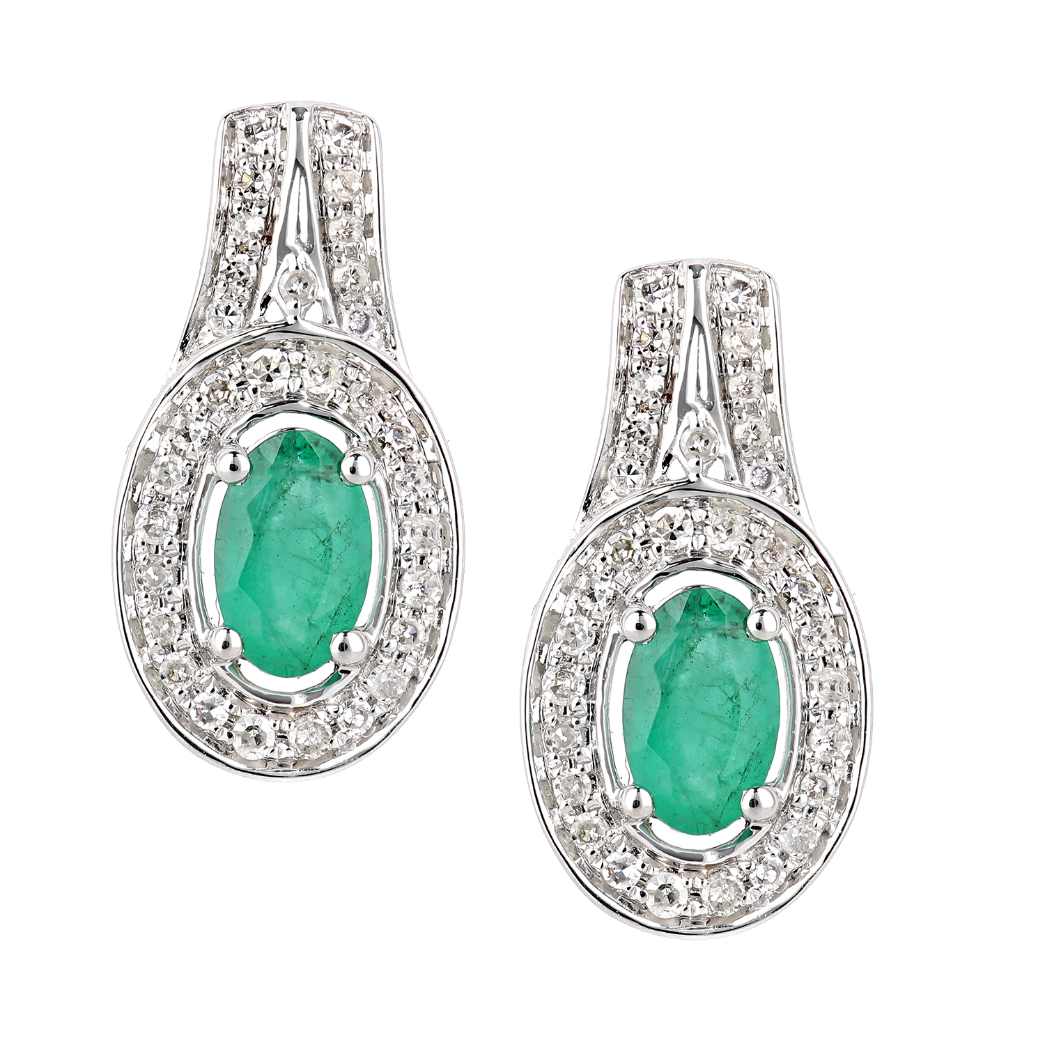 Diamant L'Eternel Womens 18ct White Gold Emerald and Diamond Oval Drop Earrings - One Size