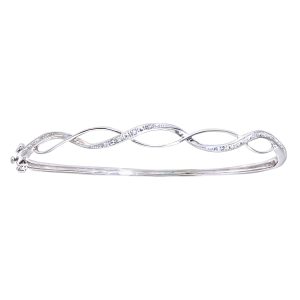 Diamant L’Eternel Womens 9ct White Gold Diamond Pave Set Wave Bangle – One Size