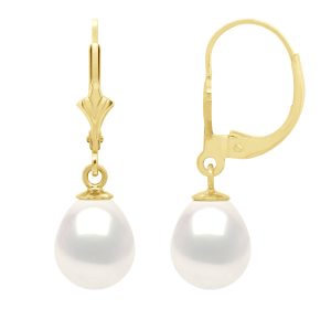 Ateliers Saint Germain Womens Earrings in Yellow Gold 375 and Real Cultured Freshwater Pearls Pear 8-9 mm – One Size