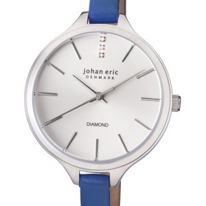 Johan Eric : herlev slim WoMens silver watch – Blue Leather – One Size