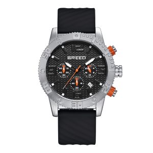 Breed Mens Double Agent Chronograph Watch with Date – Black & Silver Stainless Steel – One Size