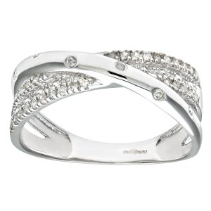 Diamant L’Eternel Womens 9ct White Gold 0.15ct Triple Row Diamond Crossover Ring – Size K