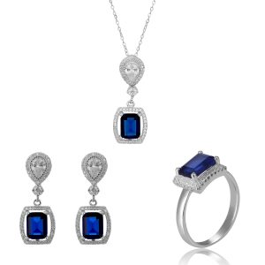 Orphelia ‘Enora’ WoMens 925 Sterling Silver Set: Necklace + Earrings + Ring – SET-7426/SA – Size O 1/2