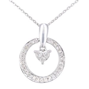 Diamant L’Eternel Womens 9ct White Gold Diamond Heart Charm Pendant Necklace of Length 46cm – One Size
