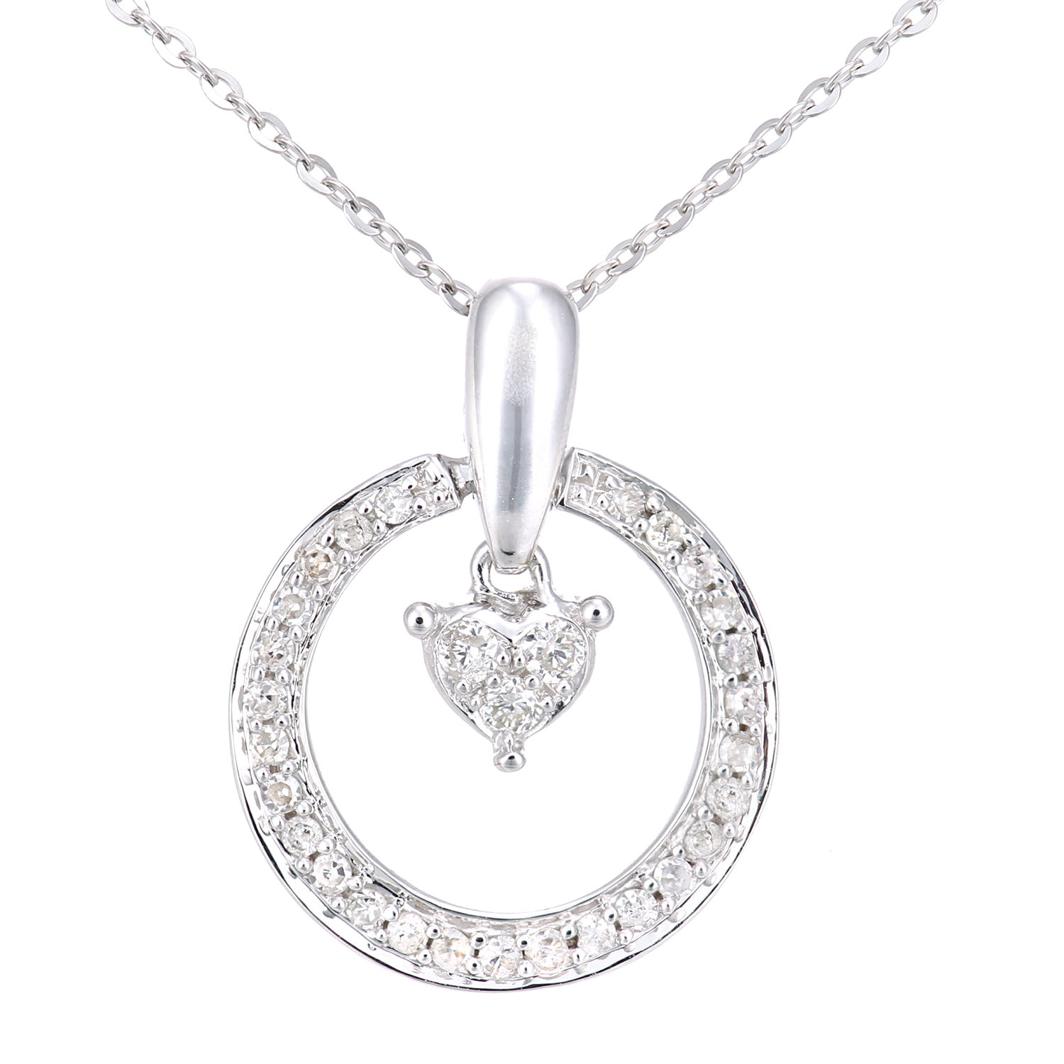 Diamant L'Eternel Womens 9ct White Gold Diamond Heart Charm Pendant Necklace of Length 46cm - One Size