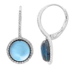 Diamant L’Eternel Womens 9ct White Gold Diamond and Round 5.30ct Blue Topaz Gemstone Drop Earrings – One Size