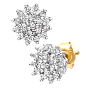 Diamant L’Eternel Womens Ladies 9ct Yellow Gold 0.25ct Diamond Cluster Earrings – One Size