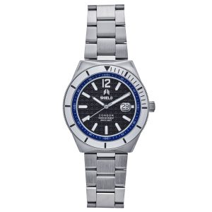 Shield Mens Condor Bracelet Watch w/Date – Silver Stainless Steel – One Size