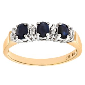 Diamant L’Eternel Womens 9ct Yellow Gold Diamond and Sapphire Eternity Ladies Ring – Size N