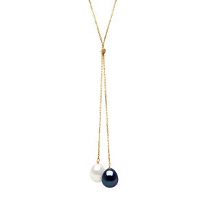 Ateliers Saint Germain Womens Necklace You & Me 2 Real Cultured Freshwater Pearls Pear 9-10 mm – Yellow Gold – One Size