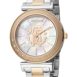 Roberto Cavalli RC5L004M0095 Womens Quartz Stainless Steel White MOP 5 ATM 34 mm Watch – Silver & Gold – One Size