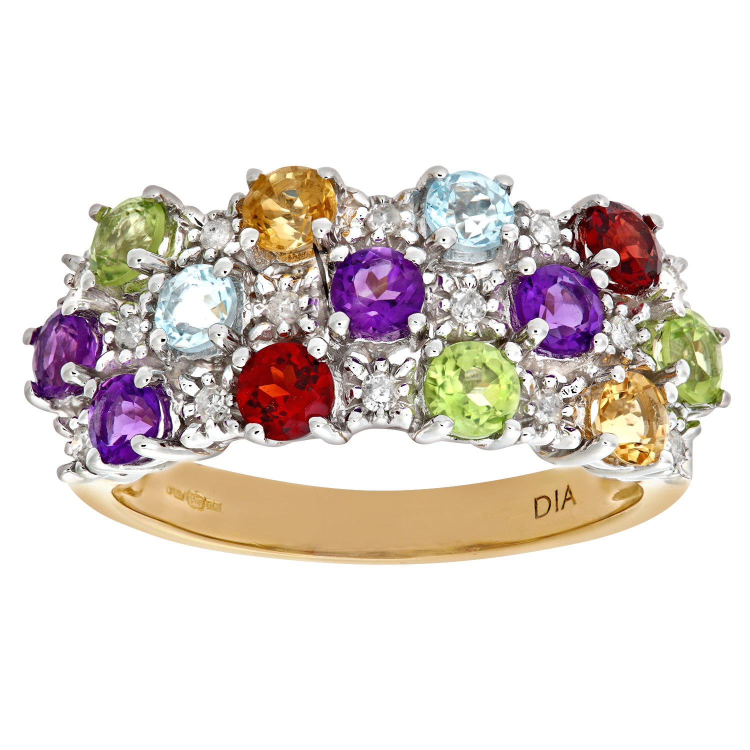 Diamant L'Eternel Womens Ladies 9ct Yellow Gold Diamond & Multi Gem Stone Dress Ring - Size L