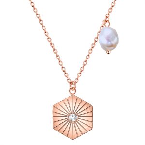 Valero Pearls Womens Necklace stainless steel rose gold freshwater cultured pearl white preciosa – Size 40cm
