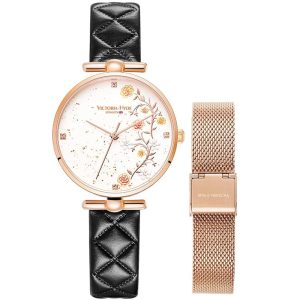 Victoria Hyde London Womens Gift Set Snowflake Palace Fan Lovely, black – Black & Rose Gold Stainless Steel – One Size