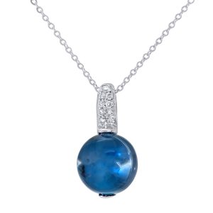 Diamant L’Eternel Womens 9ct White Gold Diamond and 3.10ct Round Blue Topaz Pendant with Chain of 46cm – Size P 1/2