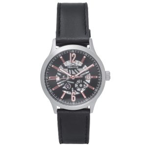 Heritor Automatic Mens Dayne Leather-Band Watch w/Date – Black & Rose Gold Stainless Steel – One Size