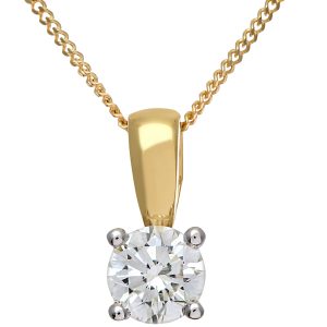 Diamant L’Eternel Womens Diamond Solitaire Pendant, 18ct Yellow Gold IJ/I Round Brilliant Certified 0.50ct Weight – One Size