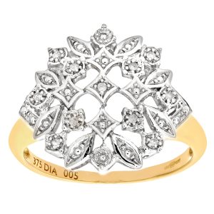 Diamant L’Eternel Womens 9ct Yellow Gold Diamond Fancy Cluster Ladies Ring – Size I