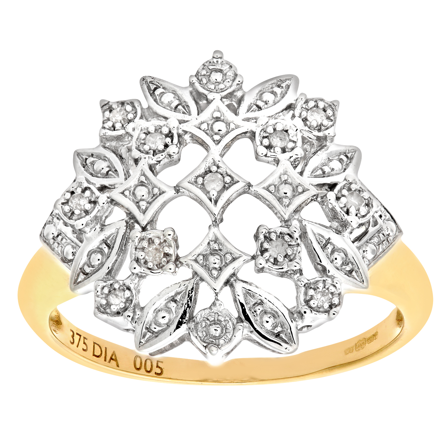 Diamant L'Eternel Womens 9ct Yellow Gold Diamond Fancy Cluster Ladies Ring - Size I