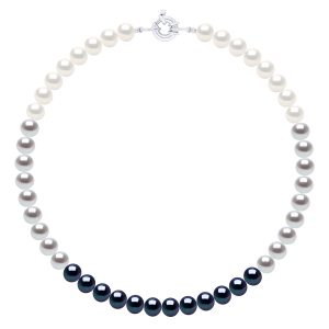 Ateliers Saint Germain Womens Necklace of Real Cultured Freshwater Pearls and Round 8-9 mm – Multicolour Silver – One Size