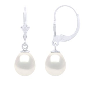 Ateliers Saint Germain Womens Earrings in White Gold 375 and Real Cultured Freshwater Pearls Pear 8-9 mm – One Size