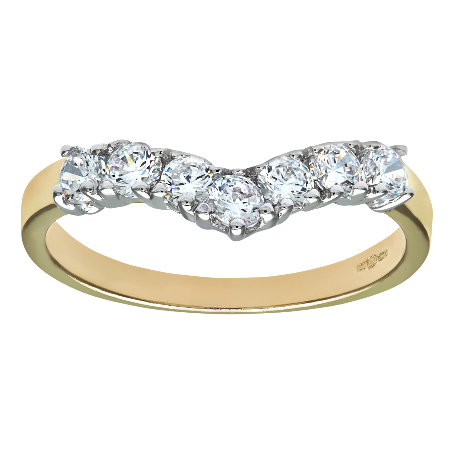 Diamant L'Eternel Womens 9ct Yellow and White Gold Ladies Stone Set Wishbone Ring - Size I