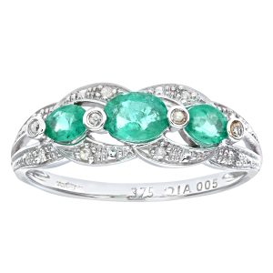 Diamant L’Eternel Womens 9ct White Gold Emerald And Diamond Fig 8 Design Ring – Size O