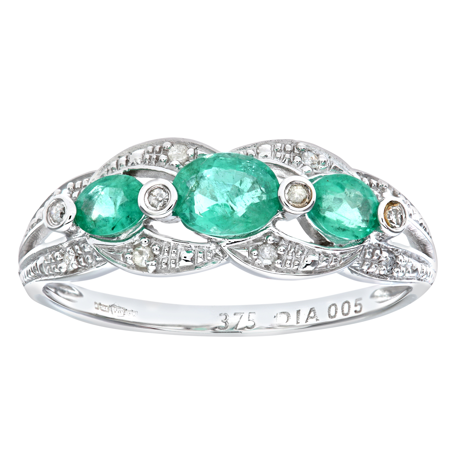 Diamant L'Eternel Womens 9ct White Gold Emerald And Diamond Fig 8 Design Ring - Size O