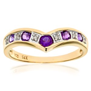 Diamant L’Eternel Womens 9ct Yellow Gold Ladies Diamond and Amethyst Ring Gold (archived) – Size V