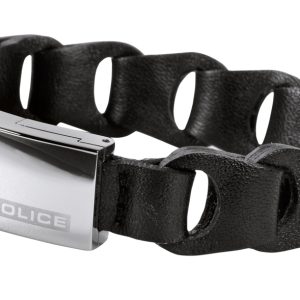 Police Unisex : “Confederate” Black Leather Wrist Watch – Silver – One Size