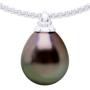 Ateliers Saint Germain Womens Necklace Link Amandine in White Gold 750 adorned with a Real Cultured Tahiti Pearl Pear 12-13 mm – Black – One Size