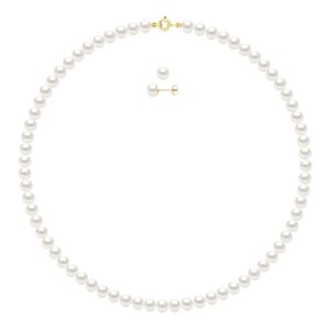 Ateliers Saint Germain Womens Set being composed of : Necklace of Real Cultured Freshwater Pearls Semi Round 6-7 mm – White Gold – One Size