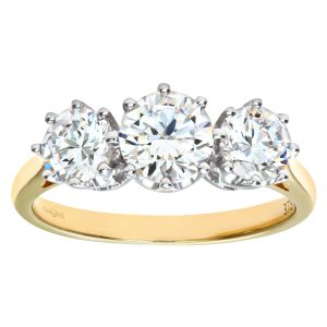 Diamant L’Eternel Womens 9ct Yellow Gold Cubic Zirconia Three Stone Ladies Ring – Size V