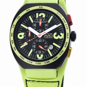 Montres de Luxe : mens black avio summer watch – Yellow Leather – One Size