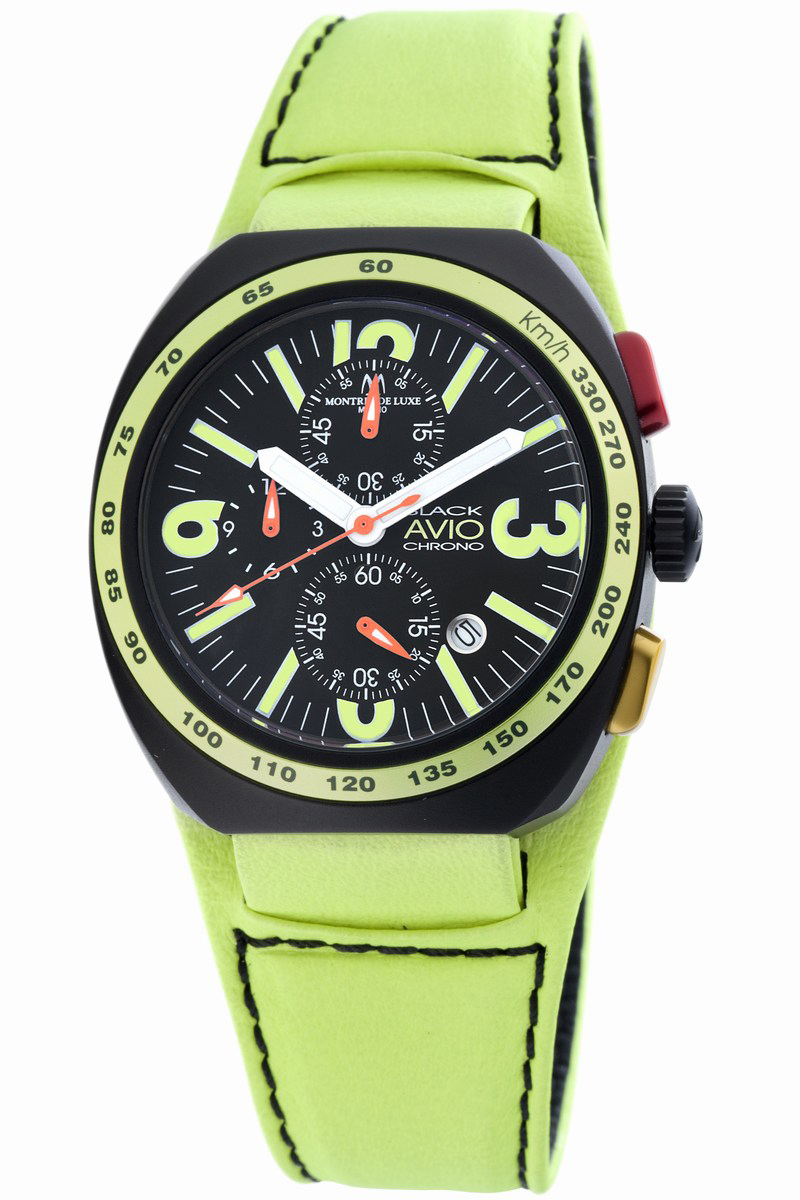 Montres de Luxe : mens black avio summer watch - Yellow Leather - One Size