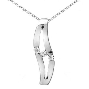 Diamant L’Eternel Womens 9ct White Gold Triology Cubic Zirconia Double Wave Pendant and Chain of 46cm – One Size