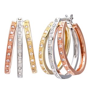Diamant L’Eternel Womens 3 Colour Gold Pave Set 0.20ct Diamond 3 Stick Earrings – Multicolour – One Size