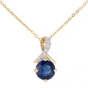 Diamant L’Eternel Womens 9ct Yellow Gold 0.6ct Blue Sapphire and 0.02ct Diamond Pendant – One Size