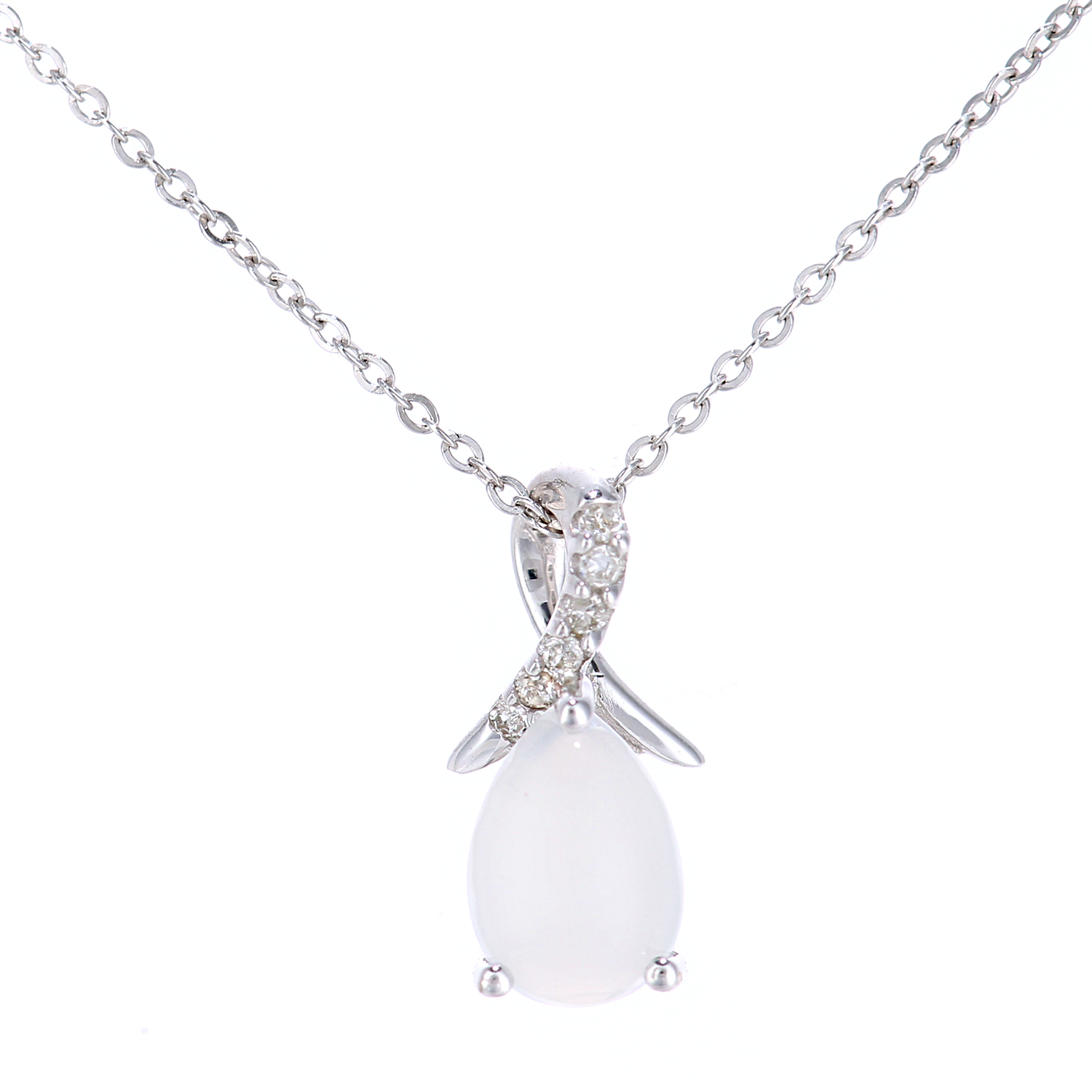 Diamant L'Eternel Womens 9ct White Gold 0.48ct Opal and 0.02ct Diamond Pendant - One Size